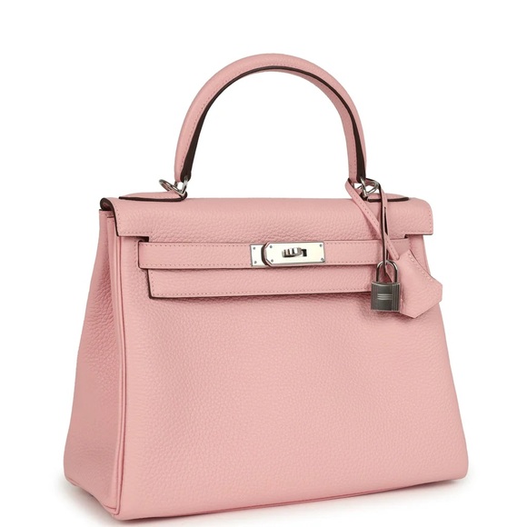 Elegant Pink Leather Handbag H 25 cm Kelly Retourne Rose Sakura Clemence PHW